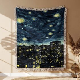 A peaceful modern city at night Woven Blanket