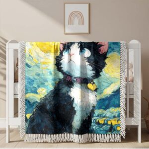 Alternative view of Cat in night Woven Blanket