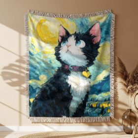 Cat in night Woven Blanket