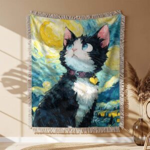 Cat in night Woven Blanket