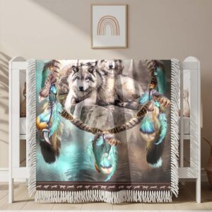 Alternative view of Dreamcatcher Wolves Woven Blanket