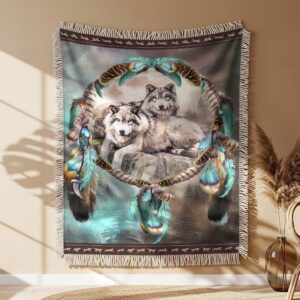 Dreamcatcher Wolves Woven Blanket
