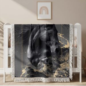Alternative view of Strong Black Horse Woven Blanket