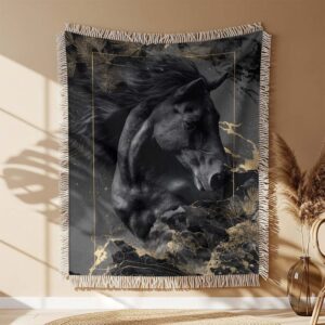 Strong Black Horse Woven Blanket