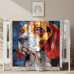 A beagle portrait in stained glass art Woven Blanket