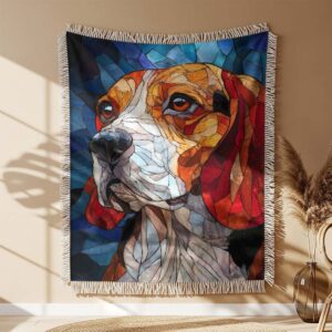 Alternative view of A beagle portrait in stained glass art Woven Blanket