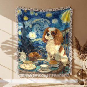 Alternative view of A cute cream and white King Charles Spaniel puppy Woven Blanket