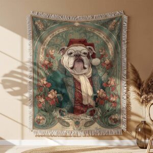 Alternative view of A dignified English Bulldog wearing transparent Woven Blanket