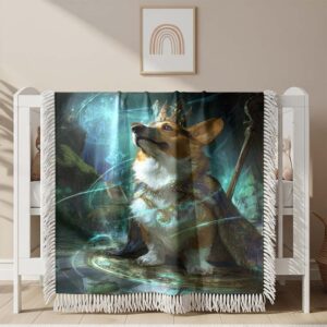 A great corgi noble magic fantasy Woven Blanket