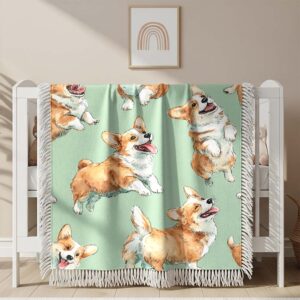 A seamless pattern with watercolor corgi dogs Woven Blanket