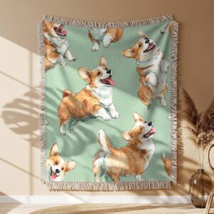 Alternative view of A seamless pattern with watercolor corgi dogs Woven Blanket