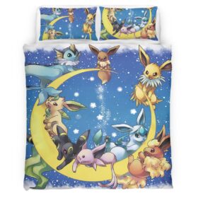 All Eevee Evolutions Pokemon On Moon Duvet Cover