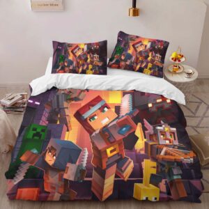 Alternative view of All Minecraft Characters in Nether Biome Fight Duvet Cover