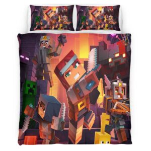 All Minecraft Characters in Nether Biome Fight Duvet Cover