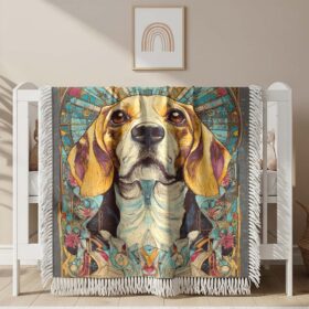 Beagal dog art nouveau graphic Woven Blanket