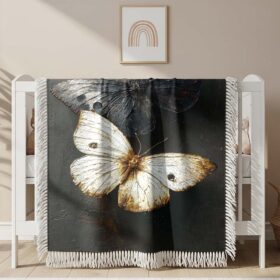 Black and White Butterflies Woven Blanket