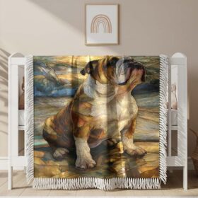 Bulldog Art painting stained glass Woven Blanket