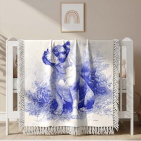 Bulldog blue painting Woven Blanket