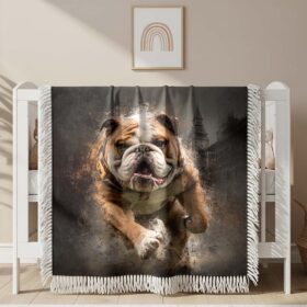 Bulldog doing a football action Woven Blanket