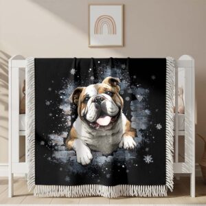 Bulldog in a broken wall Woven Blanket