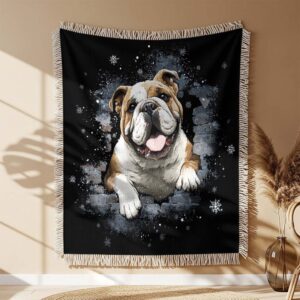Alternative view of Bulldog in a broken wall Woven Blanket