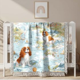 Cavalier King Charles Spaniels woven into a kitsch blue Woven Blanket