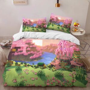 Alternative view of Cherry blossom biome valley Minecraft Duvet Cover