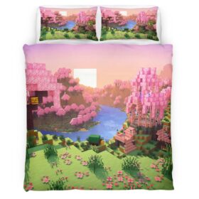 Cherry blossom biome valley Minecraft Duvet Cover