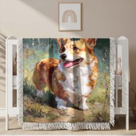 Corgi countryside style oil painting Woven Blanket
