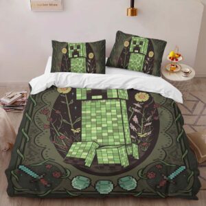 Alternative view of Creeper in Minecraft Game 02 Duvet Cover