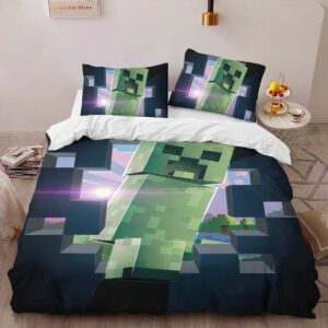 Alternative view of Creeper in Minecraft Game Duvet Cover