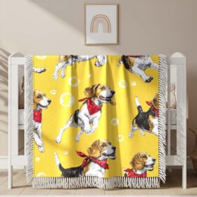 Cute Beagles in yellow background Woven Blanket