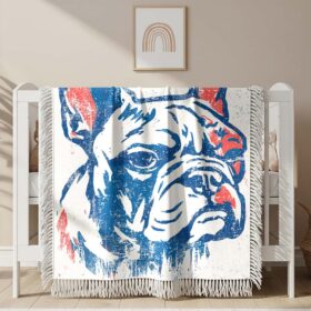English bulldog Red Blue Painting Woven Blanket