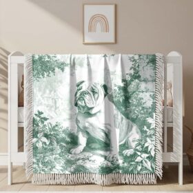 English bulldog drawing in center Woven Blanket