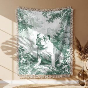 Alternative view of English bulldog drawing in center Woven Blanket