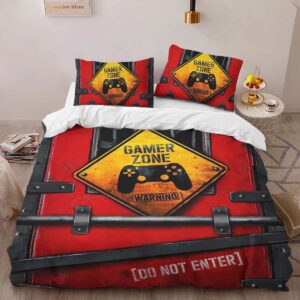 Alternative view of Game Zone Warning Duvet Cover