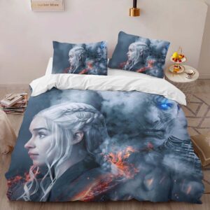 Alternative view of Game of Thrones Daenerys Targaryen Mother of Dragons And White Walker 35 Duvet Cover