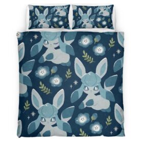 Glaceon Pokemon Among The Blue Flowers Duvet Cover
