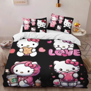 Alternative view of Hello Kitty Black Background and Pink Kitty Duvet Cover