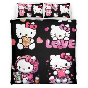 Hello Kitty Black Background and Pink Kitty Duvet Cover