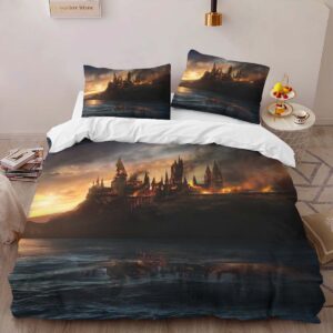 Alternative view of Hogwarts Castle in Flames Duvet Cover
