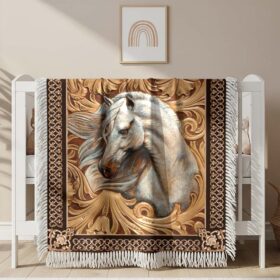 Horse Wooden Art Woven Blanket
