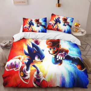 Alternative view of Mario and Sonic 1 Duvet Cover