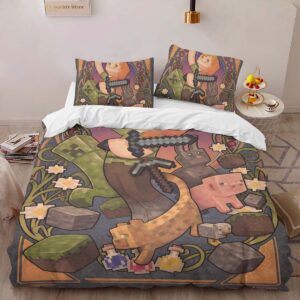 Alternative view of Minecraft Alex and The Characters in game as Pig Cat Duvet Cover