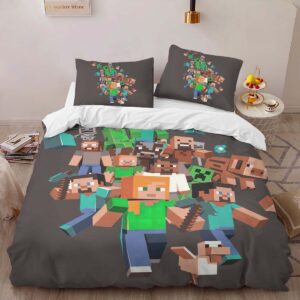 Alternative view of Minecraft All Characters Steve Creeper Pig Zombie Villagers Duvet Cover