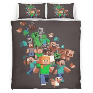 Minecraft All Characters Steve Creeper Pig Zombie Villagers Duvet Cover