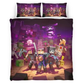 Minecraft Characters in Nether Biome Duvet Cover