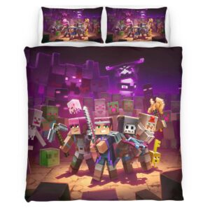 Minecraft Characters in Nether Biome Duvet Cover