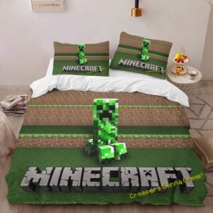 Alternative view of Minecraft Classic Creeper unhappy Duvet Cover