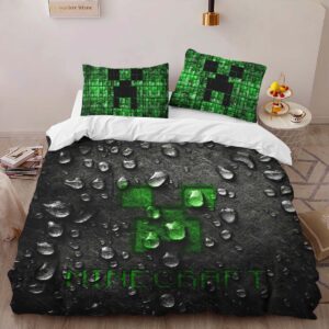 Alternative view of Minecraft Creeper Face 3 Duvet Cover